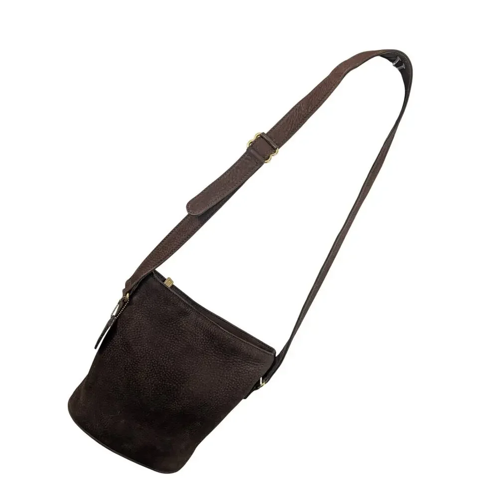 COACH COLLECTOR! ESPRESSO BROWN GENUINE PEBBLED NUBUCK LEATHER BUCKET BAG PURSE!
